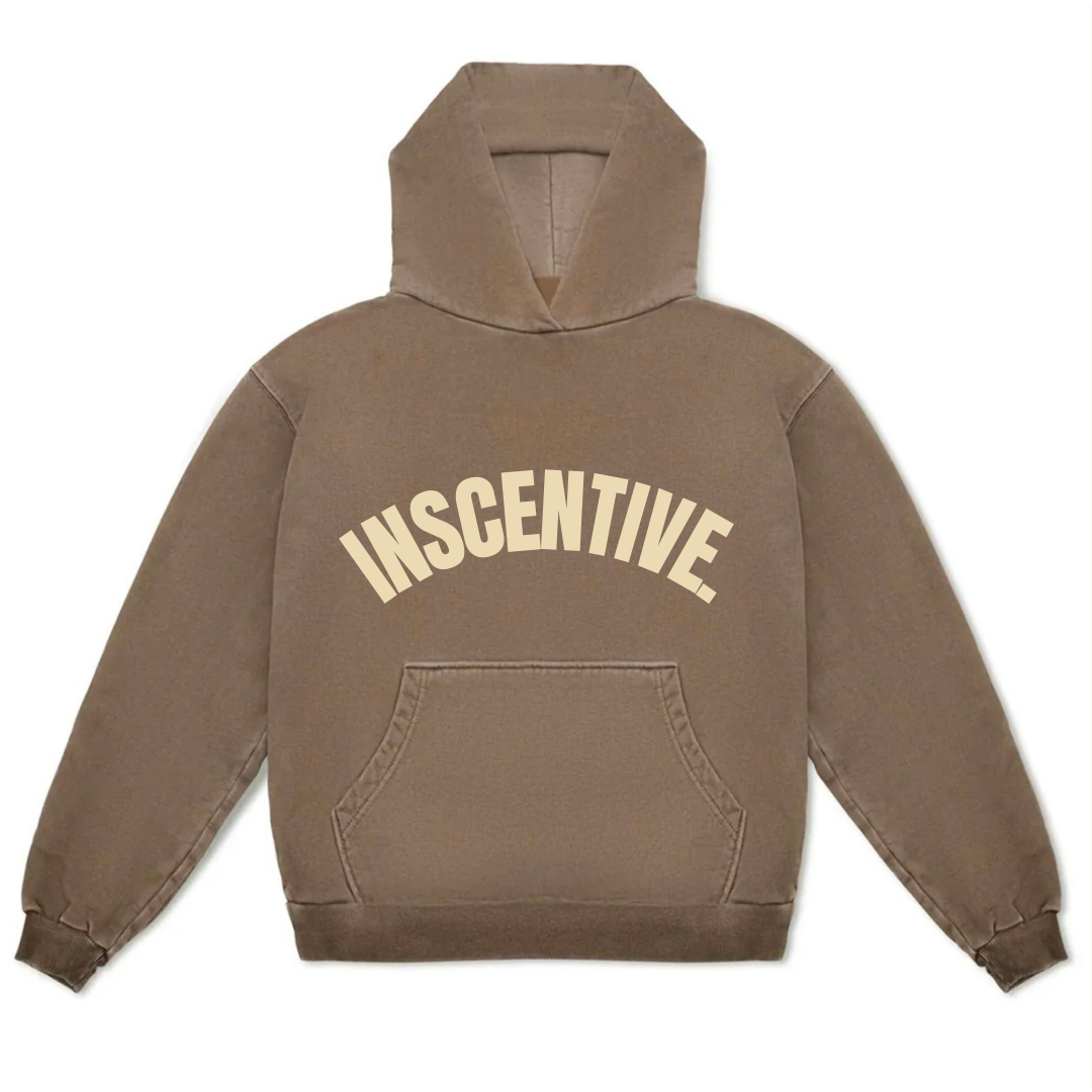 leisure vintage brown hoodie. mocha color hoodie with an impressive wash. high quality hoodie made with 100% cotton. luxury and soft hoodie with an impressive vintage brown wash design. super clean and neat screenprint on a high quality hoodie. 