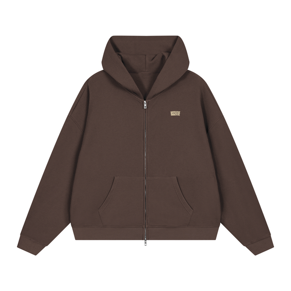 chocolate waffle knit zip-up