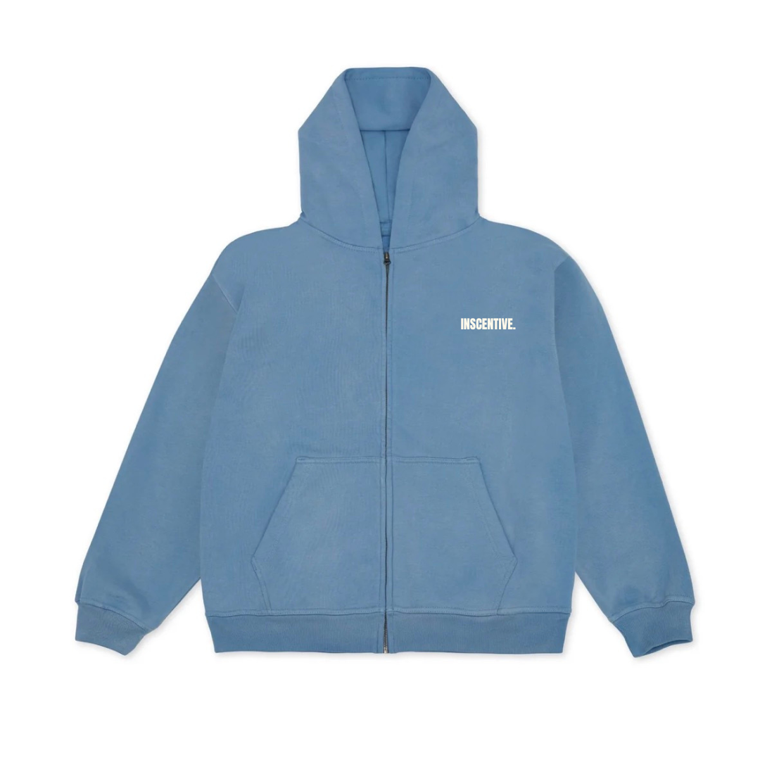 signature powder blue zip up hoodie