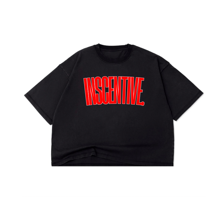 cherry red on black jumbo print tee