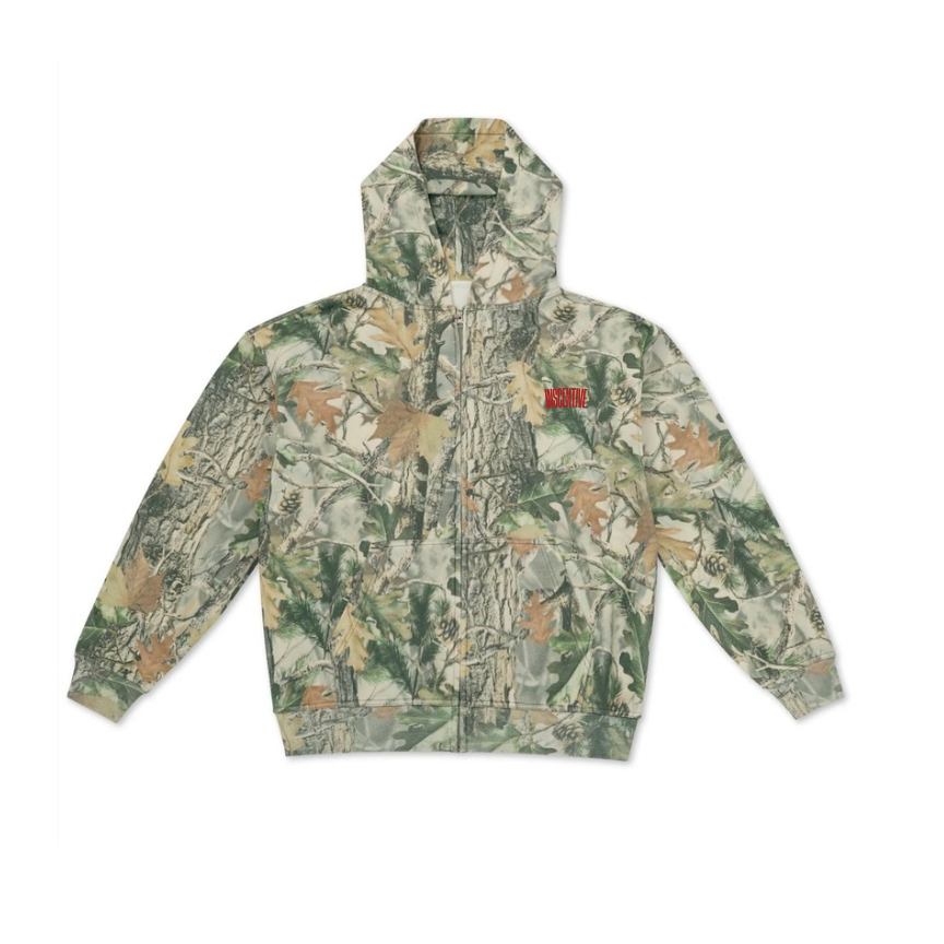 vintage tree camo zip up with red wine hoodie