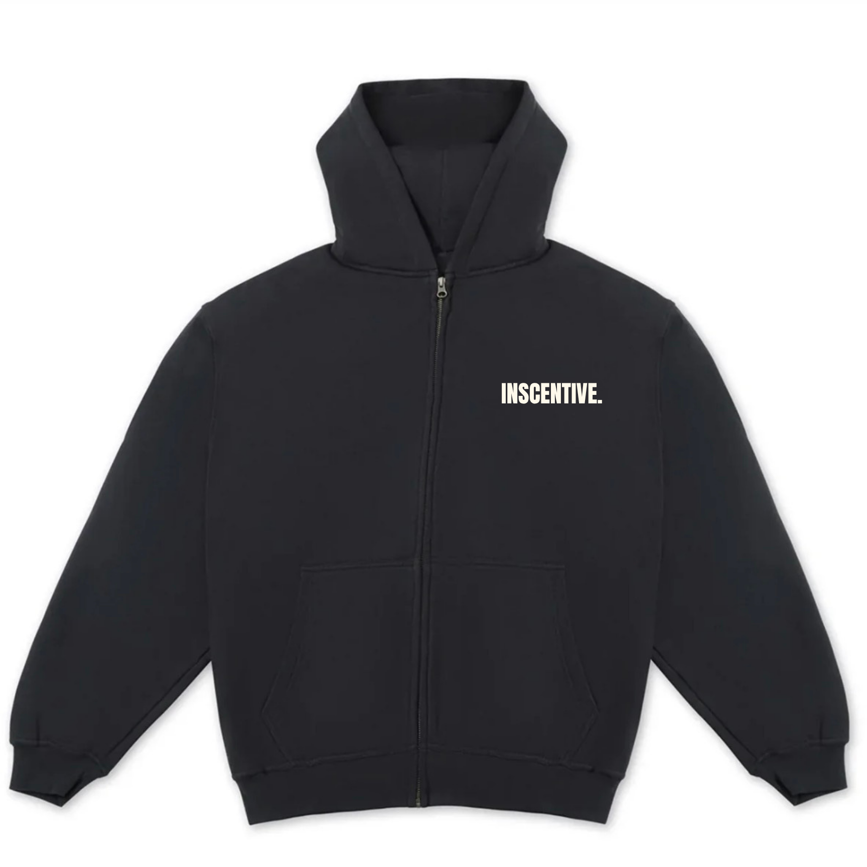 Black hoodie with 'INSCENTIVE' logo on a white background