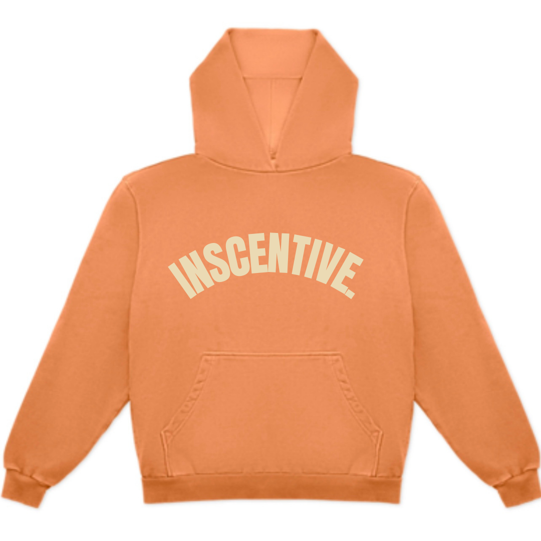 vintage orange hoodie with signature inscentive print. 