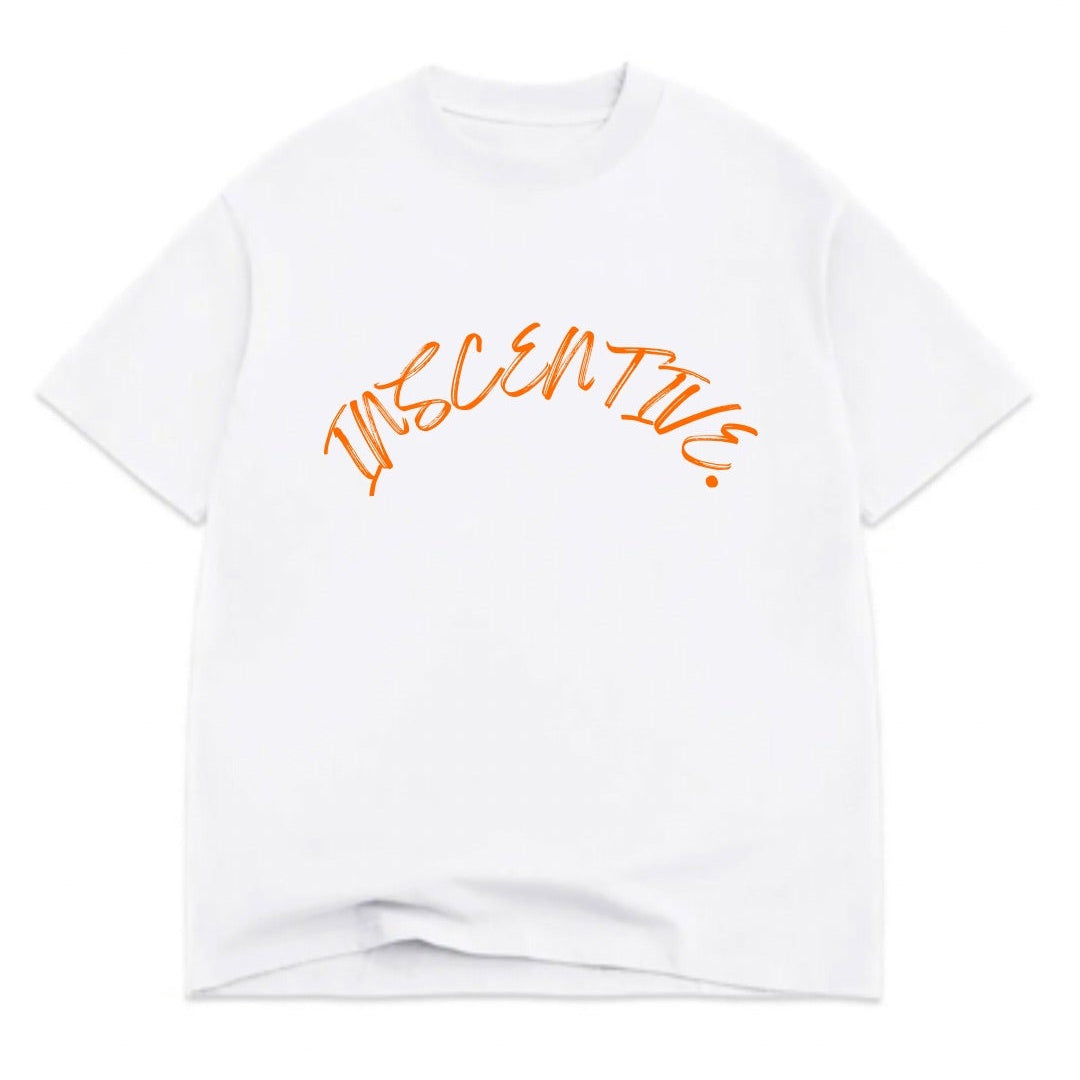 insentive vintage white tee with orange cursive