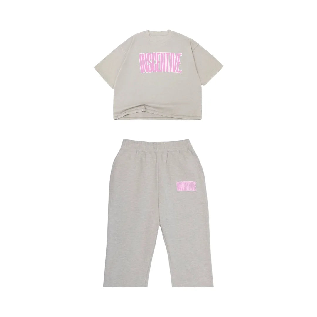 dusty pink on heather grey set